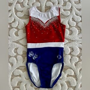 Chalk Warrior Ozone Red and Blue USA Gymnastics Leotard Size AXS
